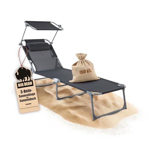 BigDean Sonnenliege klappbar mit Kopfkissen & Dach extra hoch dunkelgrau 150 kg belastbar - hochwertige Gartenliege für Balkon, Garten & Strand BigDean Sonnenliege klappbar mit Kopfkissen & Dach extra hoch dunkelgrau 150 kg belastbar - hochwertige Gartenliege für Balkon, Garten & Strand