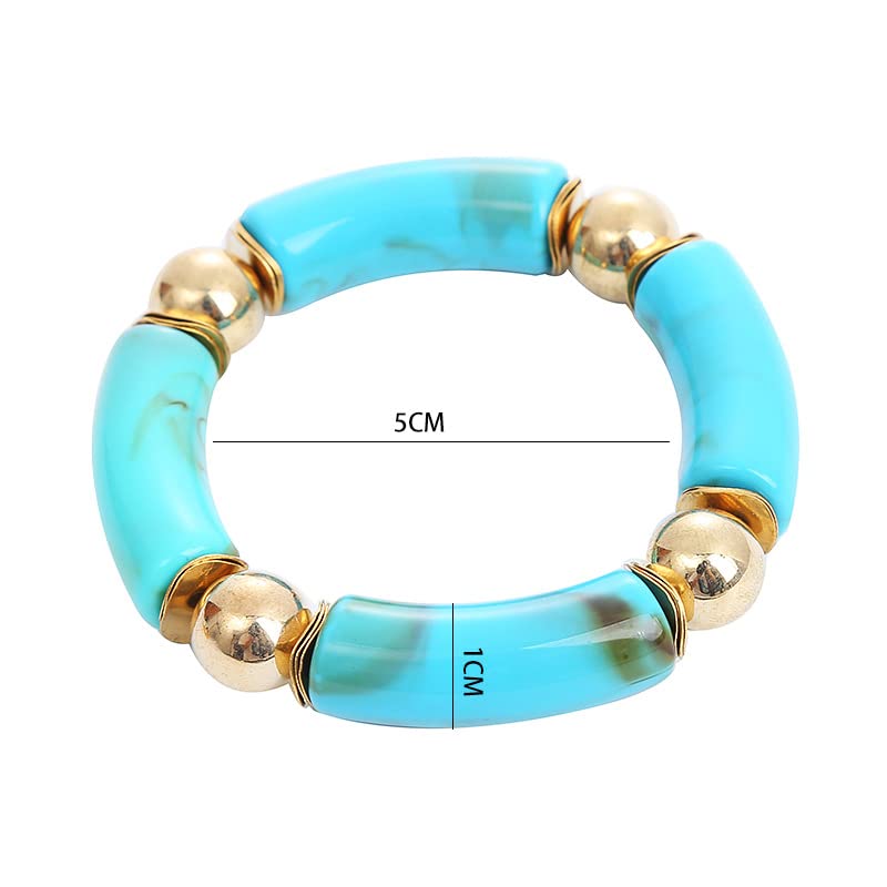 Bamboo Tube Beaded Acrylic Bangle Bracelets Gold Plated Colorful Chunky Curved Tube With Gold Pieces Beads Stretch Bracelet Friendship Summer Beach Jewelry for Women4