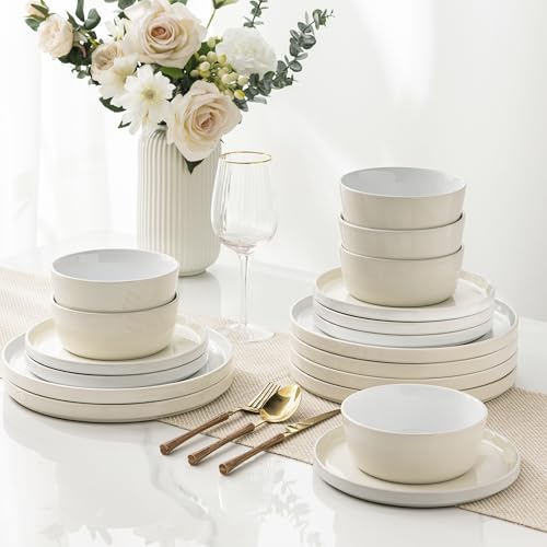 AmorArc Ceramic Dinnerware Sets for 6, 18 Piece Stoneware Plates and Bowls Set, Chip and Crack Resistant Plates Set, Dishwasher & Microwave Safe Dishes – Service for 6