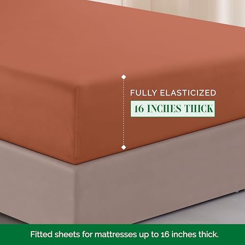 Image of Elegant Comfort Luxurious 1500 Premium Hotel Quality Microfiber Three Line Embroidered Softest 4-Piece Bed Sheet Set, Wrinkle and Fade Resistant, Full, Coral