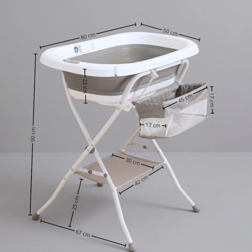 Miniatura 3 de Bathby Bañera Plegable De Bebé Y Con Soporte De Patas Antideslizantes Portátil Tubo De Desagüe Cesta Para Juguetes Y Organizador Lateral Para Champú Ligera, Compacta Y Segura Para Baño Gris