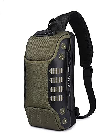 ZUK Anti Theft Sling Bag Shoulder Crossbody Backpack Waterproof Chest Bag with USB Charging Port Lightweight Casual Daypack (Army Green-2),One Size