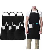 umboom 3 Pezzi Grembiule Nero Cucina, Regolabili Cuoco Grembiule con 3 Tasche, Lavoro Grembiule per Barbecue Ristorante Bar