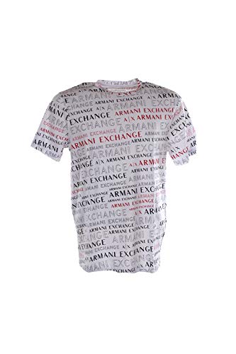 A|X Armani Exchange Men's Regular Fit All-Over Extreme Logo Crewneck Graphic Tee, All-Over White Extre, XL