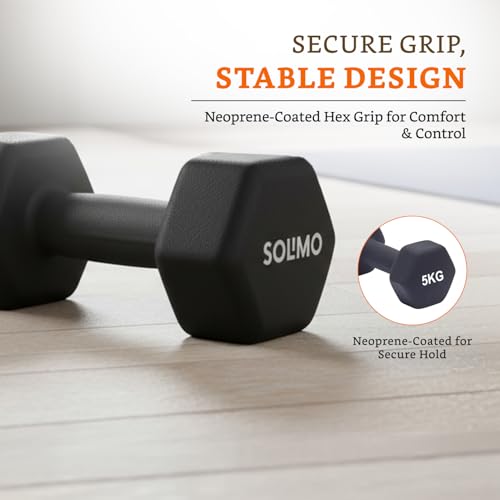 Image of Amazon Brand - Solimo Neoprene Dumbbell 5 Kg, Set of 2 (Black)