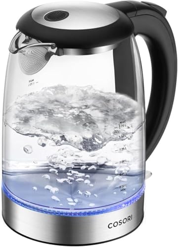 Cosori Electric Kettle 1.7L No Plastic Contact With Water Wide Mouth For Easy Cleaning Auto Shut Off Tea Kettle & Hot Water Boiler Water Heater & Teapot Borosilicate Glass Black 2200W G173