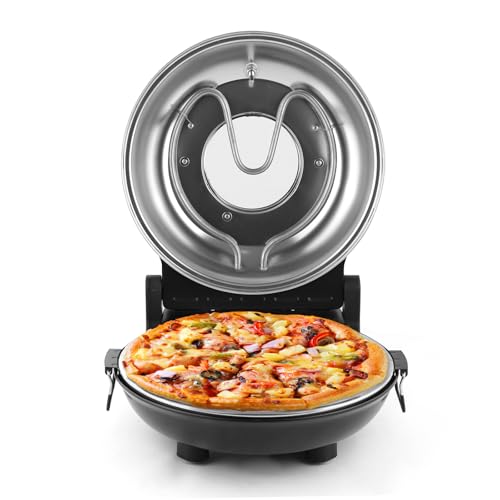 KLAIF Elektrischer Pizzaofen 420 °C, separat regelbare Ober- und Unterhitze, 31 cm Keramik-Pizzastein, inkl. 4-teiligem Pizzazubehör-Set, 1200 W, Modell LMC-Schwarz