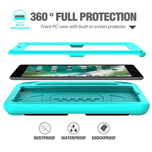 Avawo Kids Case For Ipad 6Th/5Th Generation, Ipad 9.7 Inch 2018/2017 & Ipad Air 2 Case, Built In Screen Protector, Shockproof Handle Stand Kids Case For 9.7-Inch Ipad 5Th & 6Th Gen & Ipad Air 2, Cyan #TOP2