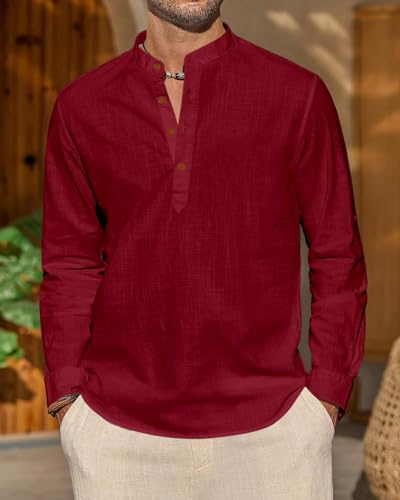 Image of Zombom Men's Cotton Blend Solid Full Sleeve Short Kurta Shirt with Mandarin Collar