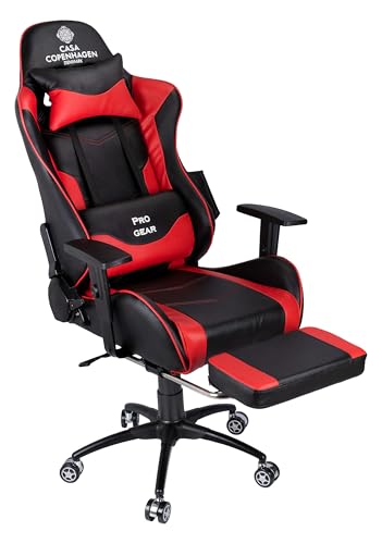 Image of Casa Copenhagen Designed in Denmark, High-Back Italian Leather Gaming Ergonomic Chair with Footrest, Luxurious Memory Foam Seating & Multi Function Arm - Ruby Red & Black