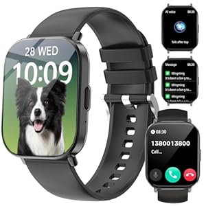 Smartwatch Herren Damen mit Telefonfunktion, 2,01 Zoll HD Touchscreen, IP67 Wasserdicht Fitnessuhr mit SpO2, Herzfrequenz Schlafmonitor Schrittzähler, Smart Watch für iOS Android, Schwarz