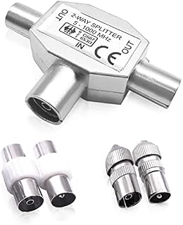 SmartMaster TV Aerial Splitter 2 Way, Cable TV Coax Splitter with Female and Male TV Aerial Adapter, Male to Male and Female to Female Aerial Connector