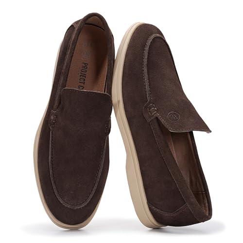 Project Cloud Mens Loafers 100% Genuine Leather with Memory Foam Insole Venetian Loafers for Men Footwear - Non Slip Moccasins Loafer Mens Casual Shoes (Mark BRWNSUEDE 8.5)