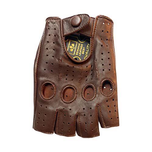 Luvas masculinas de couro de ovelha genuíno, meio dedo para dirigir, ciclismo, moto, exercício e fit