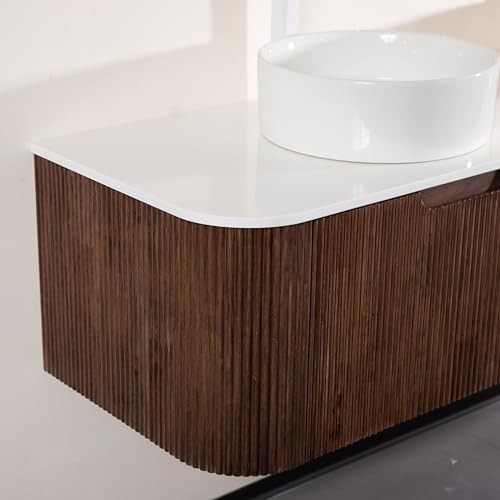 Image of KEIKI 60 inch Floating Bathroom Vanity with Sink, Double Basin Wall Vanity Cabinet with Curved Edges, 2 Soft-Close Drawers, Pre-Assembled Bathroom Storage Vanity, Walnut