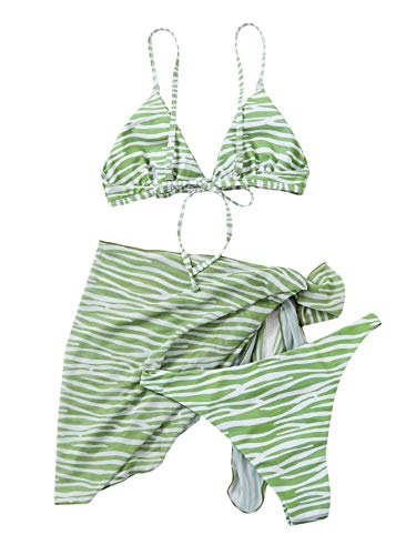 Soly Hux Women's 3 Piece Swimsuits Triangle Bikini Set Bathing Suits With Mesh Cover Up Beach Skirt Green M #TOP1