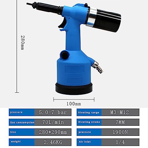 Remachadora neumática automática, herramienta neumática hidráulica industrial para tuercas ciegas M3-M12, pistola remachadora profesional para un cierre eficiente y fiable