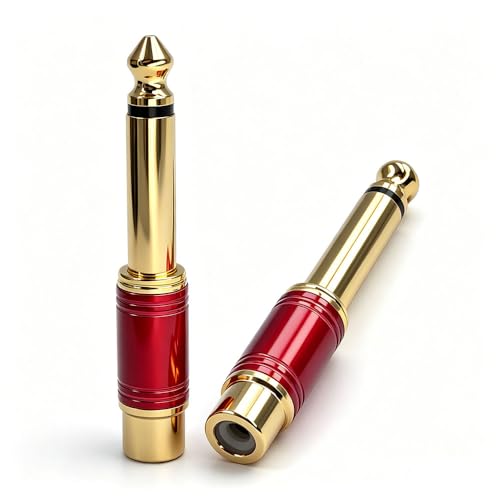 Adaptador RCA a 1/4 TS mono de 6,35 mm macho a hembra chapado en oro en paquete de 2 unidades