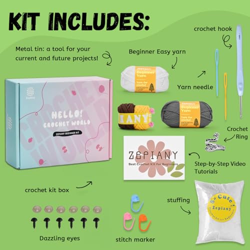 Image of Zepiany Crochet Kit for Beginners, Crochet Kit for Adults Easy Arts Crochet Animals Crafts, Knitting Kit Crochet Kits Women Men with Step-by-Step Video Guides Crochet Gifts, Penguin Bee Bunny