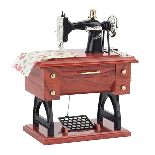 Mini caja de música para máquina de coser, modelo de máquina de coser mecánica retro vintage con melodía, decoración de escritorio ABS para el hogar y la oficina, regalo ideal para cumpleaños