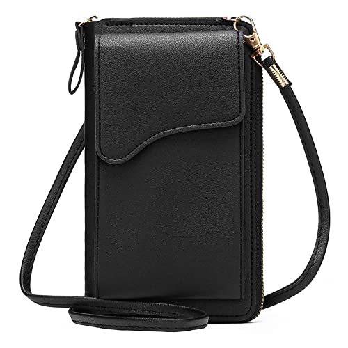 wangjiangda Bolso Movil Mujer Cuero PU Bandolera Pequeña Mini Monedero con Cartera Movil Ranuras Bolso de Teléfono Móvil para Correa Extraíble (Negro)