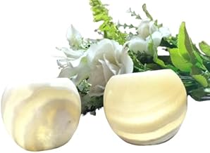 Set of 2 Candle Holder - Vase - Planter Tub - Natural Alabaster Decor - (Alabaster) Medium and Special Size - Indoor Decoration and Indirect Lighting - Vase - Incense - Great Gift