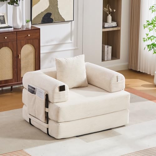 EURHCIO Canapé 1 Place en Velours côtelé,Canapé Lit Convertible Multifonctionnel Moderne,Poches Latérales et 1 Coussin,DIY Libre,pour Salon,Chambre,Bureau...