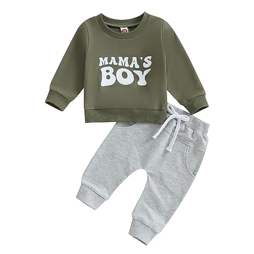 Image of LIOMENGZI Toddler Baby Boy Fall Winter Clothes Outfits Funny Letter Sweatshirt Pants Set Infant Clothes 6 12 18 24 Months 2T