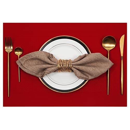 U'artlines Placemat, Crossweave Woven Vinyl Non-Slip Insulation Placemat Washable Table Mats Set (6Pcs Placemats, Red) #TOP1