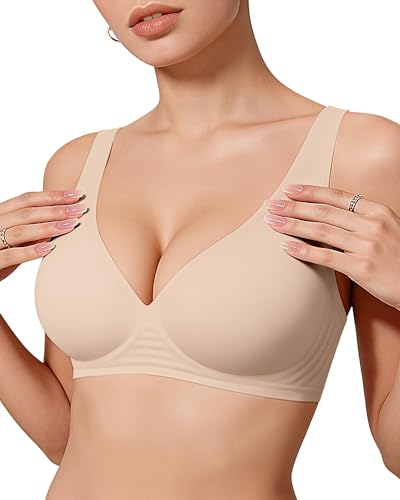 Image of OEAK Womens Deep V Bras Wireless Comfortable Bra Supportive No Underwire Bras Tshirt Push Up Bralettes Plunge Seamless Bra