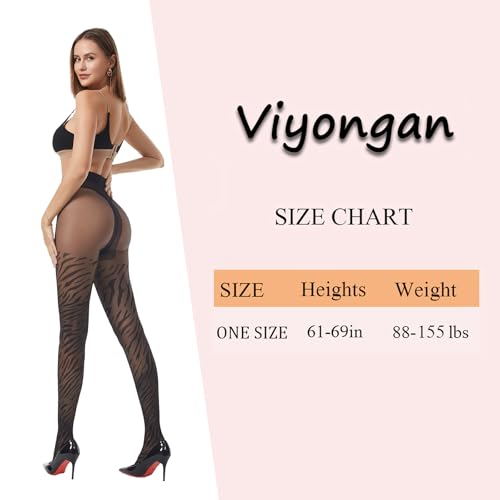 Image of Patterned Tights for Women High Waist Pantyhose Black Sheer Stockings 15D