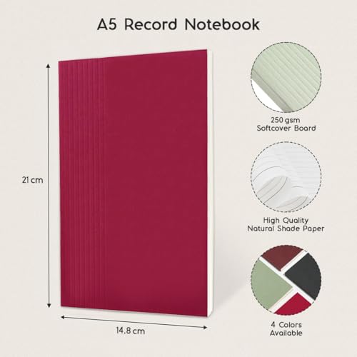 Image of Record Note Book | A5 - Ruled Journal | 96 Pages - 100GSM Pages with Soft Cover | Ideal for Office, College, School, Journaling, Meeting & More (Set of 4)
