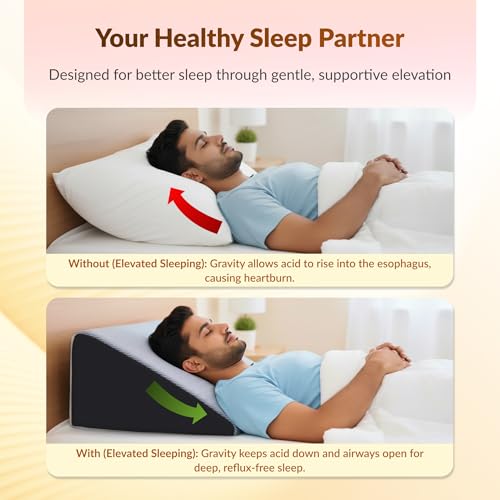 Image of SleepyHug Ortho Wedge Pillow PRO | 10-Inch Memory Foam Incline Support Pillow | GERD & Acid Reflux Relief, Back & Leg Elevation, Post-Surgery Recovery | 21x19x10 Inches, Navy Blue