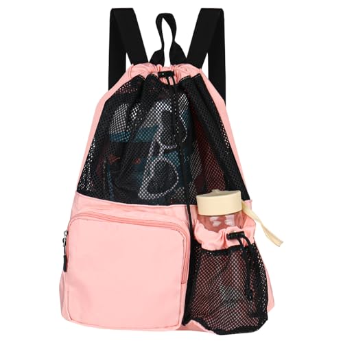 Trendecor Bolsa de natación de malla con cordón, mochila impermeable con bolsillo húmedo y compartimento seco separado para niños, adultos, natación, surf, playa, gimnasio