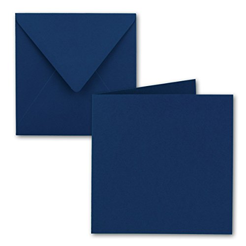 Juego de 200 tarjetas plegables cuadradas, 15 x 15 cm, con sobres, azul noche, adhesivo en húmedo, para tarjetas de felicitación, invitaciones y más