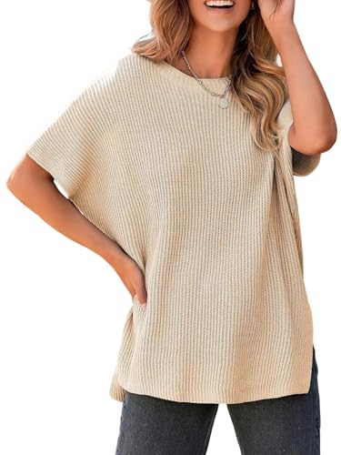 MARZXIN Womens Sweater Crewneck Short Sleeve Knit Pullover Tops Causal Loose-Fit Lightweight Sweaters