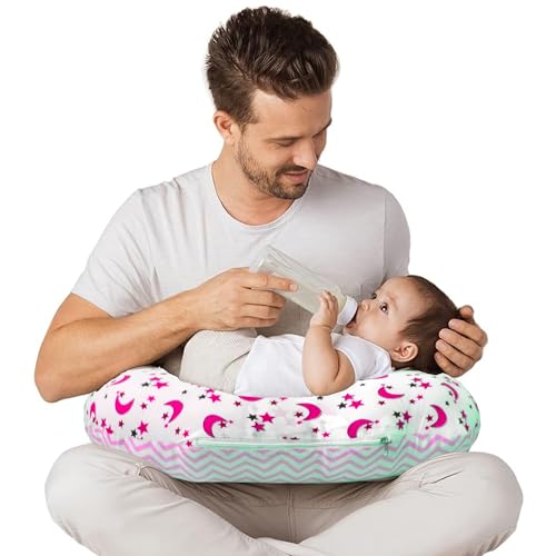 Image of VParents Multipurpose Baby Feeding Nursing Cum Maternity Pillow for New Born Cotton, Months, Recommended for Maternity, Nursing, Medical Galaxy (Pink) 110706