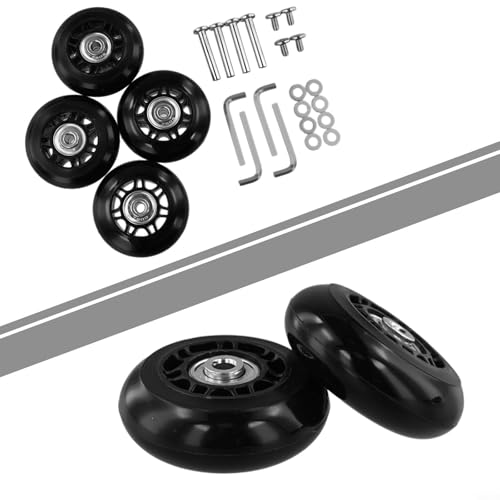 4 Pcs Luggage Wheels Replacement Kit with Bearings, Silent Rubber Wheel Roller for Suitcase Repair, 40MM 70MM Sizes, for Easy Install Luggage Wheel Set(64x24mm)