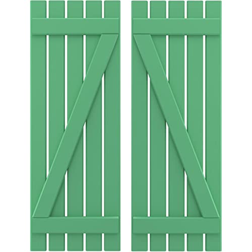 Ekena Millwork ARW102SB519X63LPH Americraft Five 2 Exterior Real Wood Spaced Board-n-Batten Shutters w/Z-Bar (Per Pair), 19 1/2"W x 63"H, Lily Pads