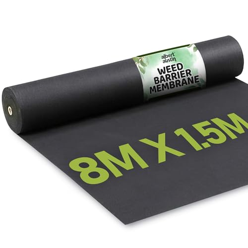 Albert Austin Weed Control Membrane Durable Weed Barrier Fabric UV Stabilised Weed Barrier Breathable Customisable Garden Membrane Roll for Pathways Flower Beds and Vegetable Gardens (8m x 1.5m)