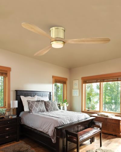 Image of 52 inch Low Profile Ceiling Fan with Lights and Remote, Gold Finish