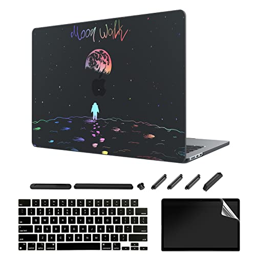 TeDaWen Frosted Case für MacBook Air 13,6 Zoll (2022 Release Modell: A2681 M2 Chip), Notebook-Hülle und Tastaturabdeckung und Displayschutzfolie, Mattschwarz Star Moon Explorer) K2 Cover