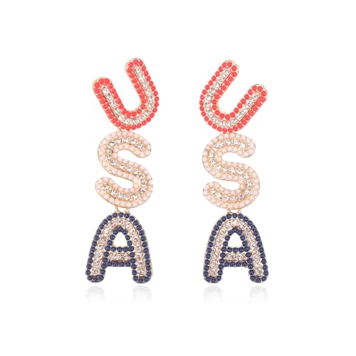 ZioNNyxviana 4th of July Patriotic Drop Dangle Stud Earrings for Women Outfits Letter USA Red White and Blue Earrings Fourth of July Accessories for Women Independence Day Jewelry