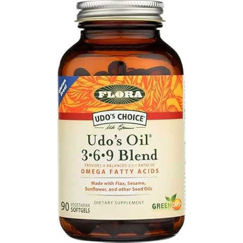 Flora Health Udo's Oil 3-6-9 Blend, Balanced Omega Fatty Acids from Flax, Sesame, Sunflower 90 Vegetarian Capsules Cover