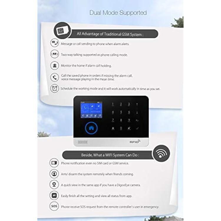 WiFi GSM Tuya Wireless Smart Home Office Security Alarm Burglar System, APP Control, Compatible with Amazon Alexa and Google Home, Support RFID Access, Anti-Theft Auto Dialer, Easy Install...