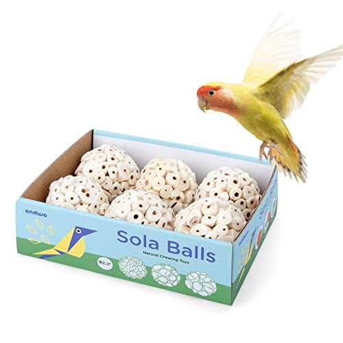 andwe Bird Toy Sola Ball - Natural Soft Chew Shredding & Foraging Toy for Cockatiel Conure Quaker Parrot Budgie Parakeet Rabbit Bunny Guinea Pig Chinchilla (Style 1 (Pack of 6))