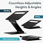 Ergonomic Laptop Stand for Desk – Adjustable Sit to Stand Computer Riser & Portable Foldable Notebook Holder Compatible with MacBook Air Pro, Dell, HP 10-17" – Aluminum, Height Up to 20" (Black)