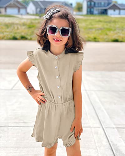 Goranbon Girls' Romper Kids Jumpsuits Button Down Ruffle Sleeveless Summer Clothes #TOP3