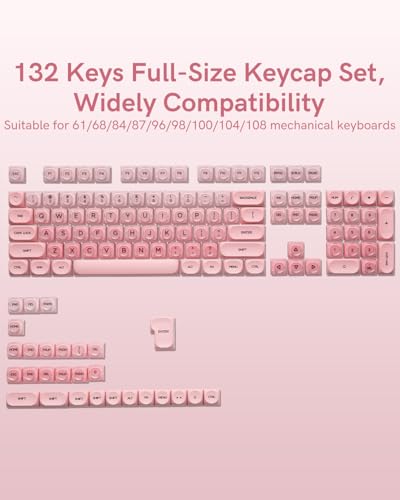 132 Keys PBT Keycaps, Jelly Keycaps Cute Custom Creamy Key caps MOA Profile for 61/68/84/87/98/100 Cherry Gateron MX Mechanical Keyboards, Pink