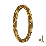 HILAZA House Number 0 for Outside, 5.5 Inch Cast Iron Metal Home House Address Numbers, Golden